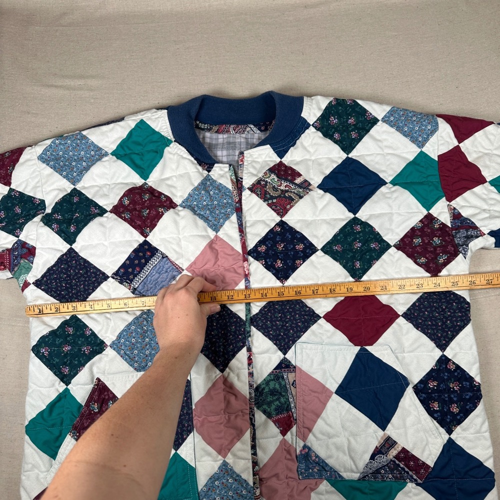 Handmade Vintage 90s Patchwork‎ Quilt Jacket Floral Diamond Pattern XL Granny - Picture 5 of 6